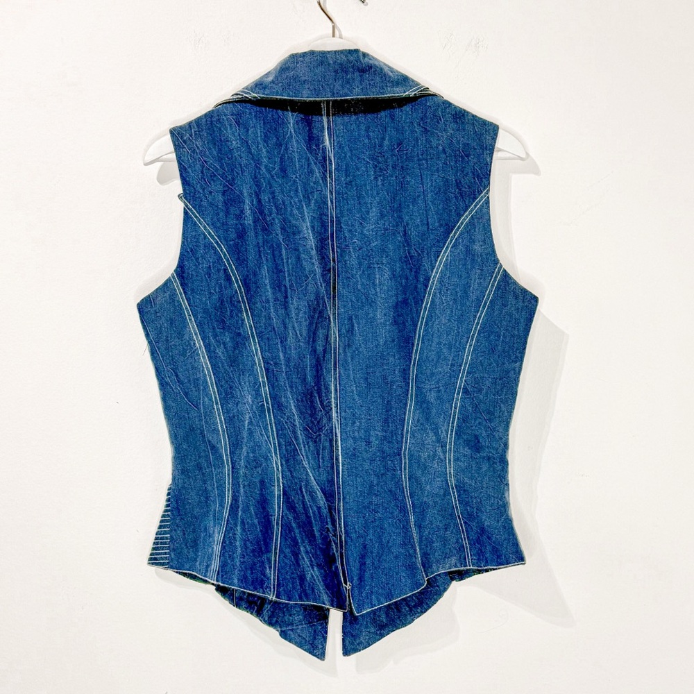 Vintage Cache Light Blue Denim Corset Vest Moto Style Zipped Y2K 100% Tencel - Picture 5 of 9